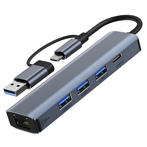Oblinple 5 in 2 USB 3.0 USB C to Ethernet Adapter 1000Mbps, RJ45 Gigabit LAN Netzwerkadapter mit 3 USB 3.0 1 USB C Ports, Multiport Hub Netzwerk für Windows XP MAC Linux Chromebook MacBook Oblinple 5 in 2 USB 3.0 USB C to Ethernet Adapter 1000Mbps, RJ45 Gigabit LAN Netzwerkadapter mit 3 USB 3.0 1 USB C Ports, Multiport Hub Netzwerk für Windows XP MAC Linux Chromebook MacBook von Oblinple