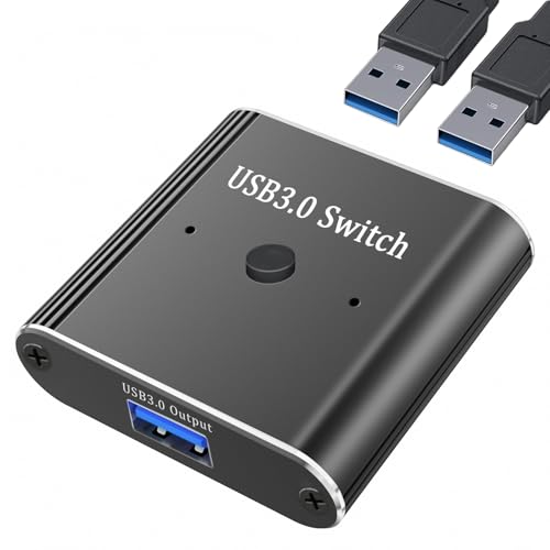 Oblinple USB 3.0 Switch, Bi-Direktional USB Sharing Umschalter 2PC mit 2 USB 3.0 Kabel, KVM Switcher 2 In 1 Out (1 In 2 Out) für Computer, Drucker, Scanner, Tastatur, Maus, CarPlay, Android Auto von Oblinple