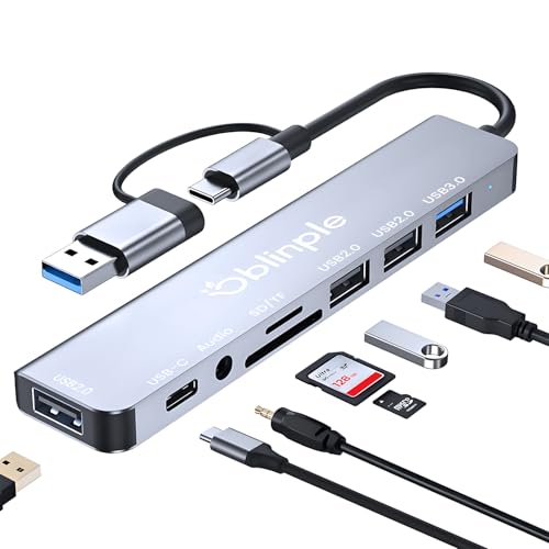 Oblinple USB C Hub 8 in 2 USB Hub 3.0 Multiport Adapter mit SD&TF Kartenleser, 4 USB-Anschlüssen, 3.5mm Audio Anschlüsse, U SB Typ C Hub für MacBook Air/Pro iPad Windows Galaxy von Oblinple