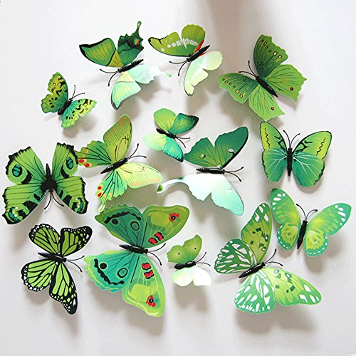 Oblique Unique 3D Schmetterlinge Blumen 12er Set Dekoration Wandtattoo (Alive (grün)) von Oblique Unique