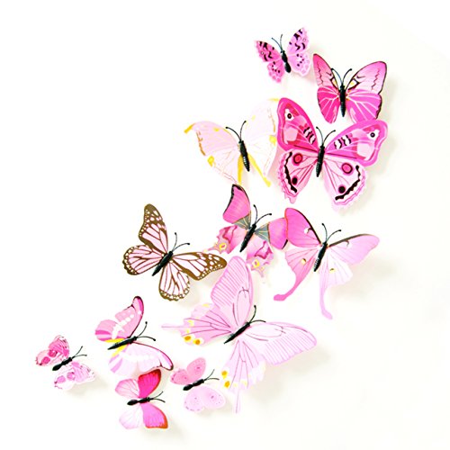 Oblique Unique 3D Schmetterlinge Blumen 12er Set Dekoration Wandtattoo (Alive (rosa)) von Oblique Unique