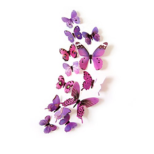 Oblique-Unique® Deko Schmetterlinge 12er Set - wunderschöne farbenfrohe Dekoration - Wandtattoo (Lila) von Oblique Unique