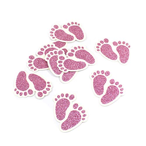 Oblique Unique® 10 Konfetti Baby Füßchen Mädchen in Rosa mit Glitzereffekt für Baby Shower Füße Papier Tisch Dekoration Geburt Taufe Girl von Oblique Unique