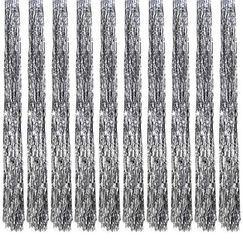 Oblique Unique 10x Lametta Glänzend 100cm für Weihnachtsbaum Baumschmuck Weihnachtsdeko Weihnachten Party Feier Deko Silber Gold Weiß Schwarz Pink Lila Blau Grün - Farbe Wählbar (Silber) von Oblique Unique