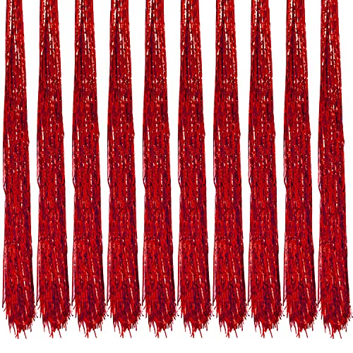 Oblique Unique® 10x Lametta Rot Glänzend für Weihnachtsbaum Baumschmuck Weihnachtsdeko Weihnachten Silvester Geburtstag Fasching Karneval Party Deko von Oblique Unique
