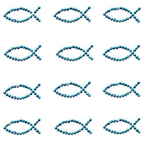 Oblique Unique 12 Stück Fisch Sticker Strass Steine Türkis Hellblau zum Verzieren oder Aufkleben oder Einkleben von Karten - Kommunion Taufe Deko Tischdeko von Oblique Unique