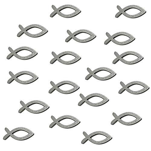 Oblique Unique® 18 Holz Fische Streuartikel für Taufe Kommunion Konfirmation Streudeko Tischdeko Verzierung - Silber von Oblique Unique