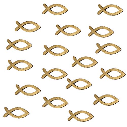 Oblique Unique® 18 Holz Fische Streuartikel für Taufe Kommunion Konfirmation Streudeko Tischdeko Verzierung - Gold von Oblique Unique