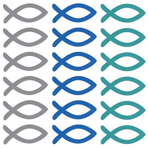 Oblique Unique® 18 Holz Fische Tischdeko Taufdeko Streuartikel Streudeko Verzierung für Taufe Kommunion Konfirmation Firmung Blau Türkis Grau - Echtholz von Oblique Unique