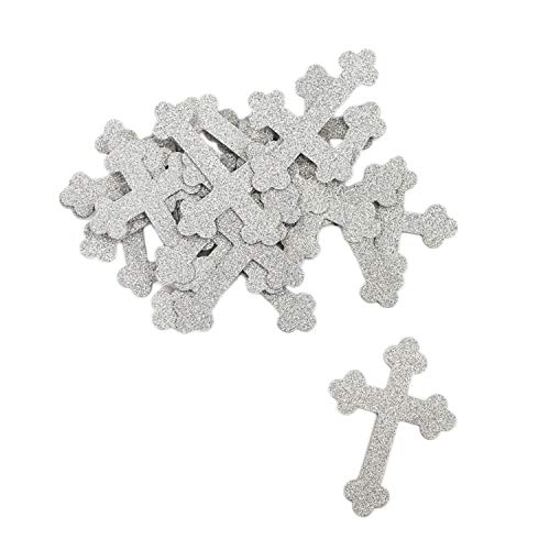 Oblique Unique® 18 STK Deko Kreuze Papier Konfetti Silber Streuteile für Taufe Konfirmation Kommunion Hochzeit Scrapbooking von Oblique Unique