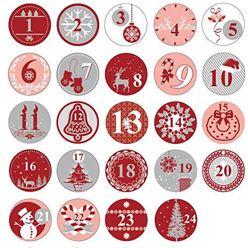 Oblique Unique® 24 Adventskalender Sticker Zahlen Aufkleber für Weihnachten zum Basteln und Verzieren - wählbar (Rot) von Oblique Unique