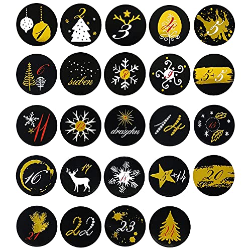 Oblique Unique® 24 Adventskalender Sticker Zahlen Aufkleber für Weihnachten zum Basteln und Verzieren - wählbar (Schwarz/Weiß/Gold) von Oblique Unique