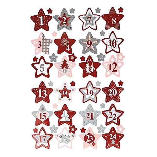 Oblique Unique® 24 Adventskalender Sticker Zahlen Aufkleber für Weihnachten zum Basteln und Verzieren - wählbar (Stern - Rot) von Oblique Unique