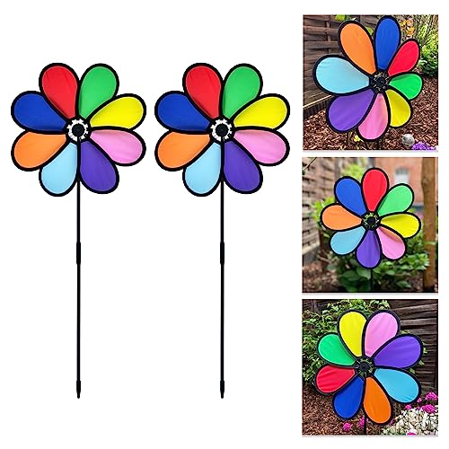 Oblique Unique® 2X Windrad Blume in Regenbogen Farben Windmühle Windspiel als Dekoration für Garten Balkon Terrasse Deko Sommer Party von Oblique Unique