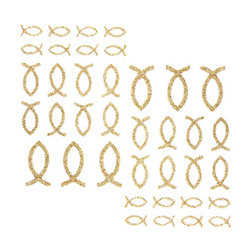 Oblique-Unique® 38 Stück Fisch Glitzer Effekt - Farbe wählbar - zum Verzieren oder Aufkleben oder Einkleben von Karten - Kommunion Taufe Deko Tischdeko (Champagner) von Oblique Unique