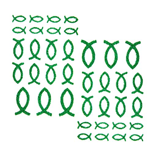 Oblique Unique® 38 Stück Fisch Glitzer Effekt - Farbe wählbar - zum Verzieren oder Aufkleben oder Einkleben von Karten - Kommunion Taufe Deko Tischdeko (Grün) von Oblique Unique
