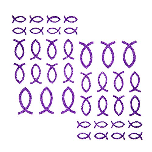 Oblique-Unique® 38 Stück Fisch Glitzer Effekt - Farbe wählbar - zum Verzieren oder Aufkleben oder Einkleben von Karten - Kommunion Taufe Deko Tischdeko (Lila) von Oblique Unique