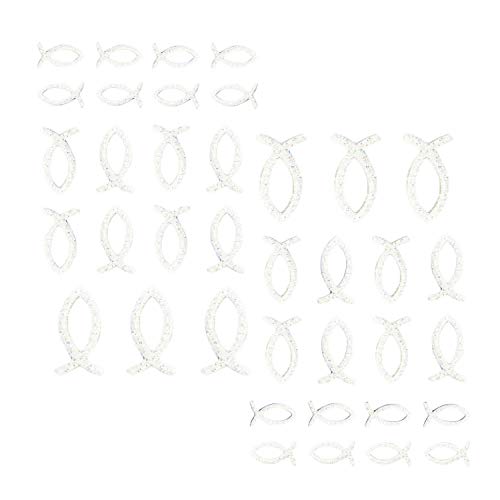 Oblique Unique® 38 Stück Fisch Glitzer Effekt - Farbe wählbar - zum Verzieren oder Aufkleben oder Einkleben von Karten - Kommunion Taufe Deko Tischdeko (Weiß) von Oblique Unique