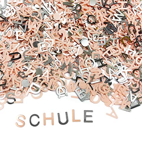 Oblique Unique® ABC Alphabet Buchstaben Konfetti Streudeko Streuteile Tisch Deko für Schuleinführung Einschulung Geburtstag Jubiläum Feier Party - Lachsfarben Silber von Oblique Unique