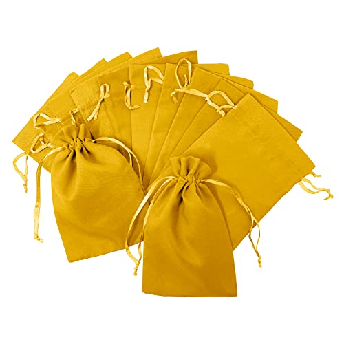 Oblique Unique® Baumwollbeutel mit Zugband 12 Stück Stoffsäckchen Stoffbeutel für Geschenke als Deko zu Weihnachten für DIY Adventskalender UVM. (Gelb) von Oblique Unique