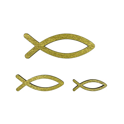 Oblique Unique® Deko Fisch 3er Set Fische aus Holz Holzfische - Tisch Dekoration für Taufe Kommunion Konfirmation Deko Taufdeko (Gold) von Oblique Unique