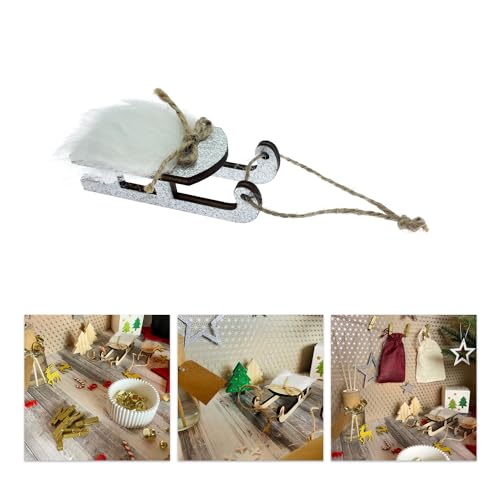 Oblique Unique® Deko Schlitten aus Echtholz als Tischdeko Dekoration für Weihnachten Kinder Basteln (Silber - 7 cm) von Oblique Unique