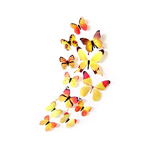 Oblique-Unique® Deko Schmetterlinge 12er Set - wunderschöne farbenfrohe Dekoration - Wandtattoo (Gelb) von Oblique Unique