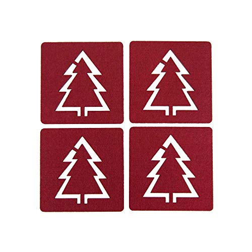 Oblique Unique® Filzuntersetzer Weihnachtsbaum 4er Pack Glasuntersetzer Getränkeuntersetzer mit Christbaum Motiv Weinrot für Tisch und als Deko für Weihnachten von Oblique Unique