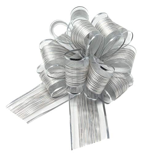 Oblique Unique® Geschenk Schleife mit Geschenkband Glänzend für Geschenke Tüten Zuckertüten Weihnachten zum Basteln Dekorieren Verzieren (Silber) von Oblique Unique