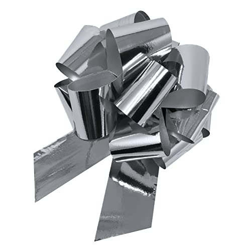 Oblique Unique® Geschenk Schleife mit Geschenkband Glänzend für Geschenke Tüten Zuckertüten für Weihnachten zum Basteln Dekorieren Verzieren UVM. (Silber) von Oblique Unique