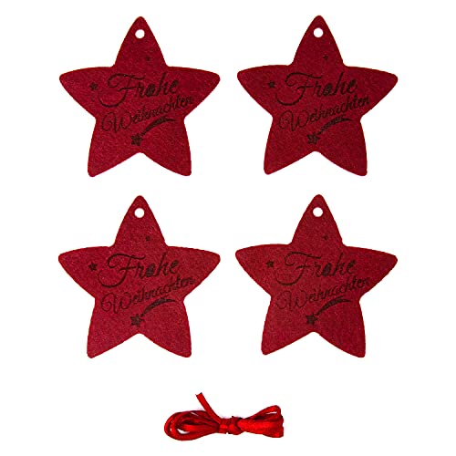 Oblique Unique® Geschenkanhänger 4er Set Sterne oder Tannenbäume aus Filz Frohe Weihnachten Deko Weihnachtsbaum Baumschmuck Weihnachtsdeko (Sterne - Rot) von Oblique Unique