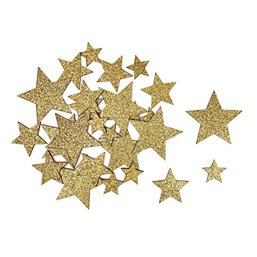 Oblique Unique® Holz Sterne Streudeko verschiedene Größen funkelnde Sterne Tisch Deko Weihnachten Jubiläum Hochzeit Geburtstag Party (Holz Sterne Set 5 Eckig - Gold) von Oblique Unique