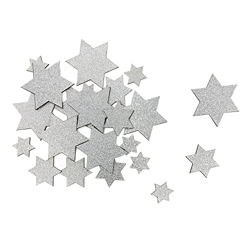 Oblique Unique® Holz Sterne Streudeko verschiedene Größen funkelnde Sterne Tisch Deko Weihnachten Jubiläum Hochzeit Geburtstag Party (Holz Sterne Set 6 Eckig - Silber) von Oblique Unique