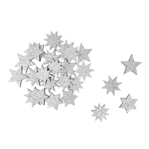 Oblique Unique® Holz Sterne Streudeko verschiedene Größen funkelnde Sterne Tisch Deko Weihnachten Jubiläum Hochzeit Geburtstag Party (Holz Sterne Set Mix - Silber) von Oblique Unique