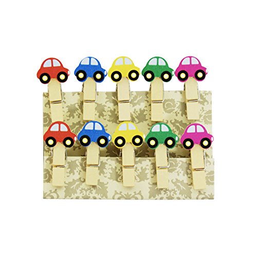 Oblique-Unique® Kleine Mini Holz Wäscheklammern Holzklammern Deko Klammern mit Motiv (Bunte Autos) von Oblique Unique