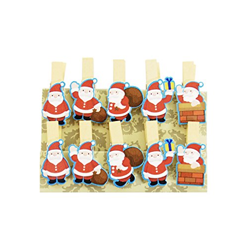 Oblique-Unique® Kleine Mini Holz Wäscheklammern Holzklammern Deko Klammern mit Motiv (Weihnachtsmänner) von Oblique Unique