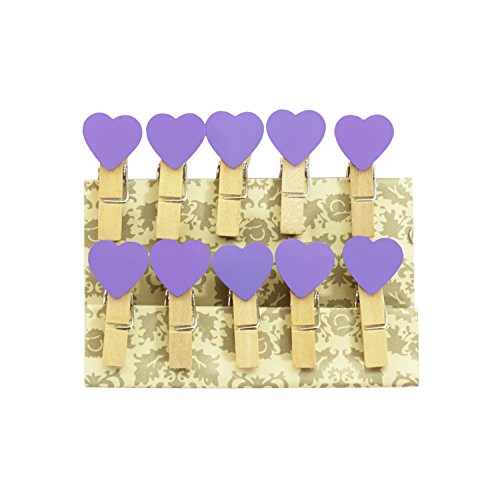 Oblique-Unique® Kleine Mini Holz Wäscheklammern Holzklammern Deko Klammern mit Motiv (lila Herzen) von Oblique Unique