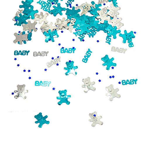 Oblique Unique® Konfetti Baby + Sternchen + Bärchen Blau Türkis Silber 500 STK. Tisch Deko für Geburt Taufe Baby Shower Junge von Oblique Unique