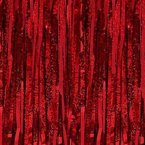 Oblique Unique® Lametta Vorhang 99x200 cm Rot irisierend Deko für Weihnachten Weihnachtsbaum Silvester Geburtstag Party Feier Fasching Karneval Dekoration von Oblique Unique