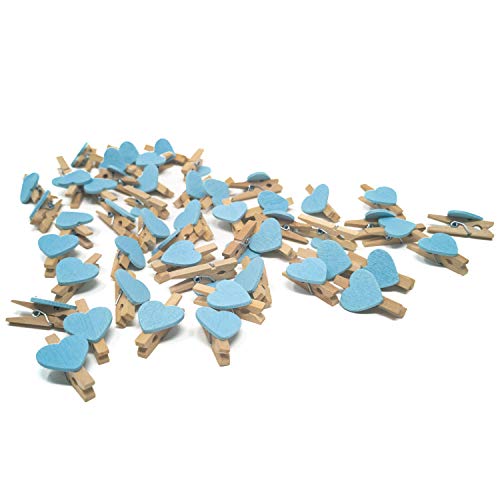 Oblique Unique® Mini Herz Holz Wäscheklammern 50 Stück Herzen Holzklammern Deko Klammern für Geschenkverpackung Namenskärtchen Hochzeit UVM. Blau Rosa (Blau) von Oblique Unique