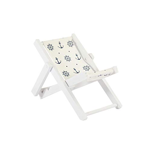 Oblique Unique® Mini Liegestuhl Stuhl Strand Klappstuhl aus Holz Maritime Deko Accessoires mit Anker Sommer Tischdeko Dekoration Blau Weiß - Wählbar (Anker) von Oblique Unique