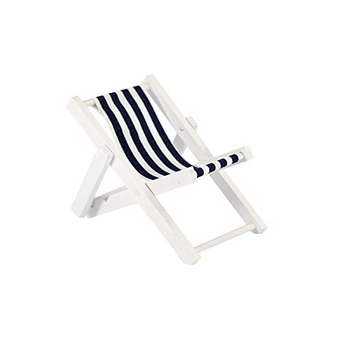 Oblique Unique® Mini Liegestuhl Stuhl Strand Klappstuhl aus Holz Maritime Deko Accessoires mit Anker Sommer Tischdeko Dekoration Blau Weiß - Wählbar (Streifen) von Oblique Unique