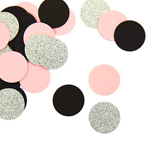 Oblique-Unique® Papier Konfetti 36 Stk. Rosa Schwarz Weiß Gold Silber mit Glitzereffekt als Tisch Streu Deko für Geburtstag Party Feier Hochzeit JGA Herzen Sterne Kreise - Formen wählbar (Silber-Rund) von Oblique Unique