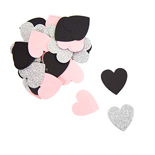 Oblique-Unique® Papier Konfetti 36 Stk. Rosa Schwarz Weiß Gold Silber mit Glitzereffekt als Tisch Streu Deko für Geburtstag Party Feier Hochzeit JGA Herzen Sterne Kreise - Formen wählbar (Silber-Herz) von Oblique Unique
