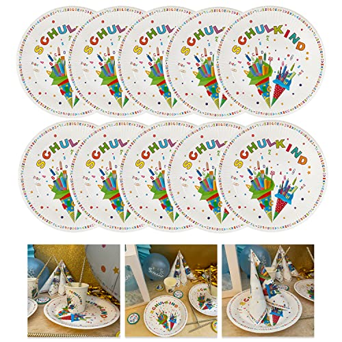 Oblique Unique® Schulkind Party Pappteller Set Papierteller Einwegteller für Schuleinführung Einschulung Tischdeko für Jungen und Mädchen (Bunt - 10 Stück) von Oblique Unique