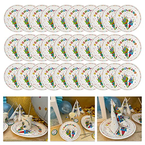 Oblique Unique® Schulkind Party Pappteller Set Papierteller Einwegteller für Schuleinführung Einschulung Tischdeko für Jungen und Mädchen (Bunt - 30 Stück) von Oblique Unique