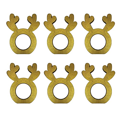 Oblique Unique® Serviettenhalter aus Holz Hirsch Geweih 6er Set für Weihnachten Tisch Deko Serviettenring Servietten Halter Elch (Hirschgeweih - Gold) von Oblique Unique