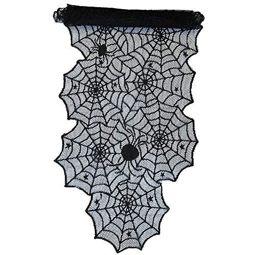 Oblique Unique® Tischläufer Spinnennetze und Spinnen mit Spitze Tischband Tisch Läufer Tischdeko für Halloween Deko Dekoration Schwarz 45cm breit 1,8m lang von Oblique Unique