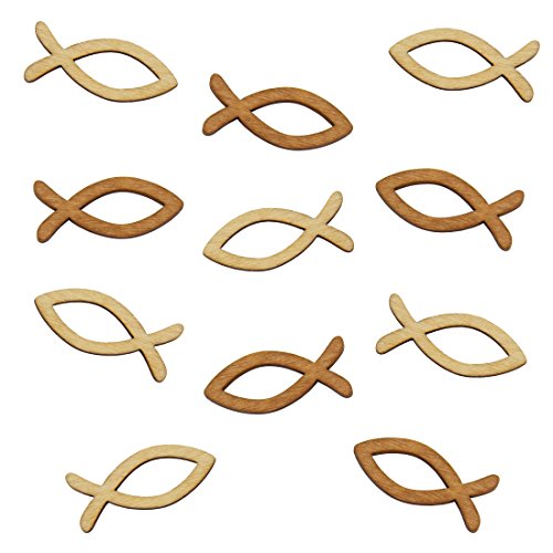Oblique-Unique® Tischstreu Streuartikel Taufe Fische Holz Fische - Streudeko Verzierung für Taufe, Kommunion und Konfirmation - Echtholz von Oblique Unique