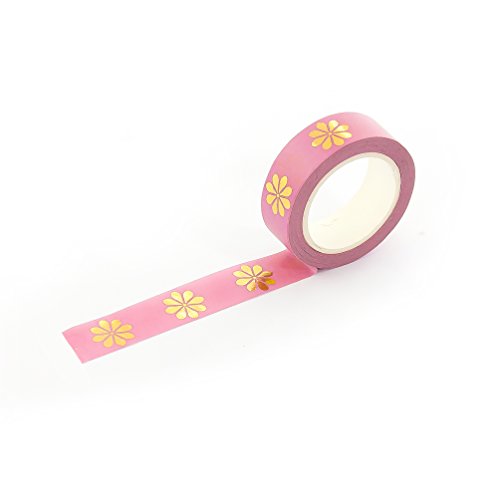 Oblique Unique® Washi Tape Deko Bänder Selbstklebend mit wunderschönen Motiven I Design wählbar I (Rosa-Goldblumen) von Oblique Unique